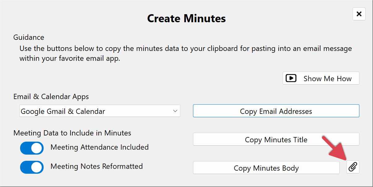 Summit Create Minutes Dialog Attachments Button